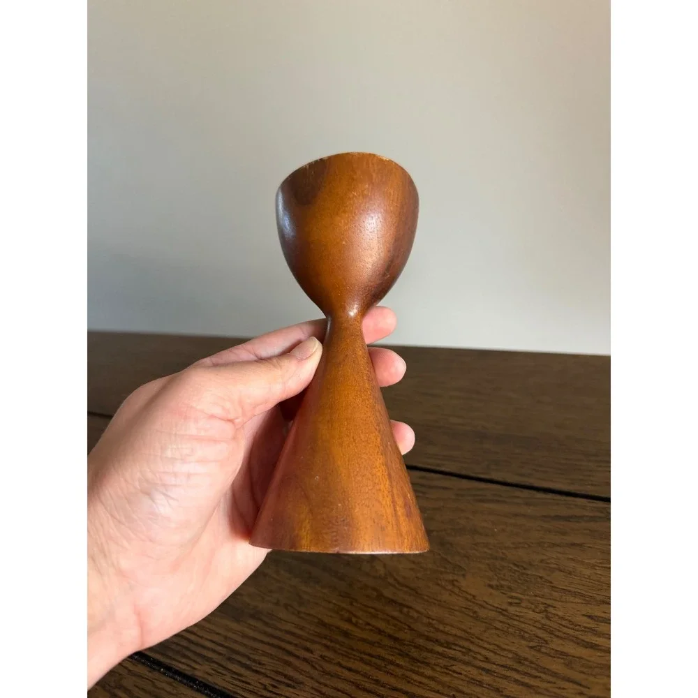 Vintage Teak Wood Candle Holder 6in Brown Good MCM Hourglass Danish
